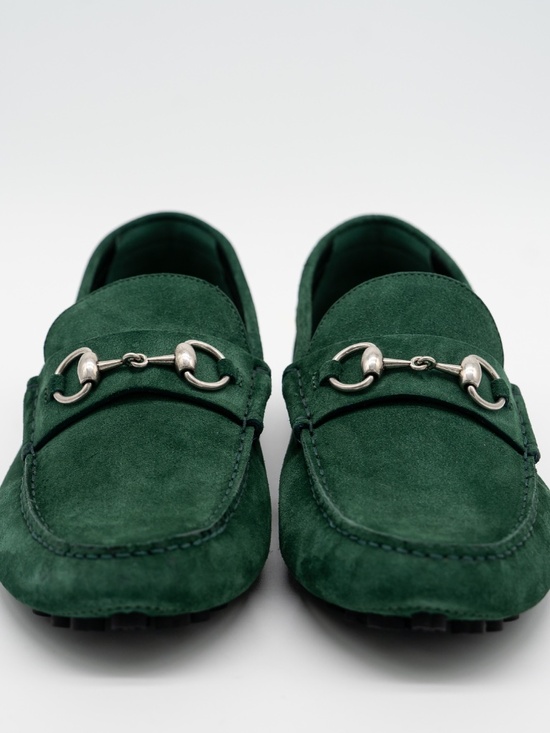 size 9G 9.5 US Gucci Driver Horsebit Suede Green Loafers main image 11